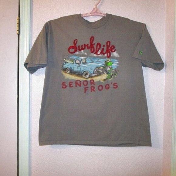 Señor Frogs SURF LIFE Graphic Size L T-SHIRT Mazatlan Mexico PARTY Bar BEACH - Picture 1 of 12